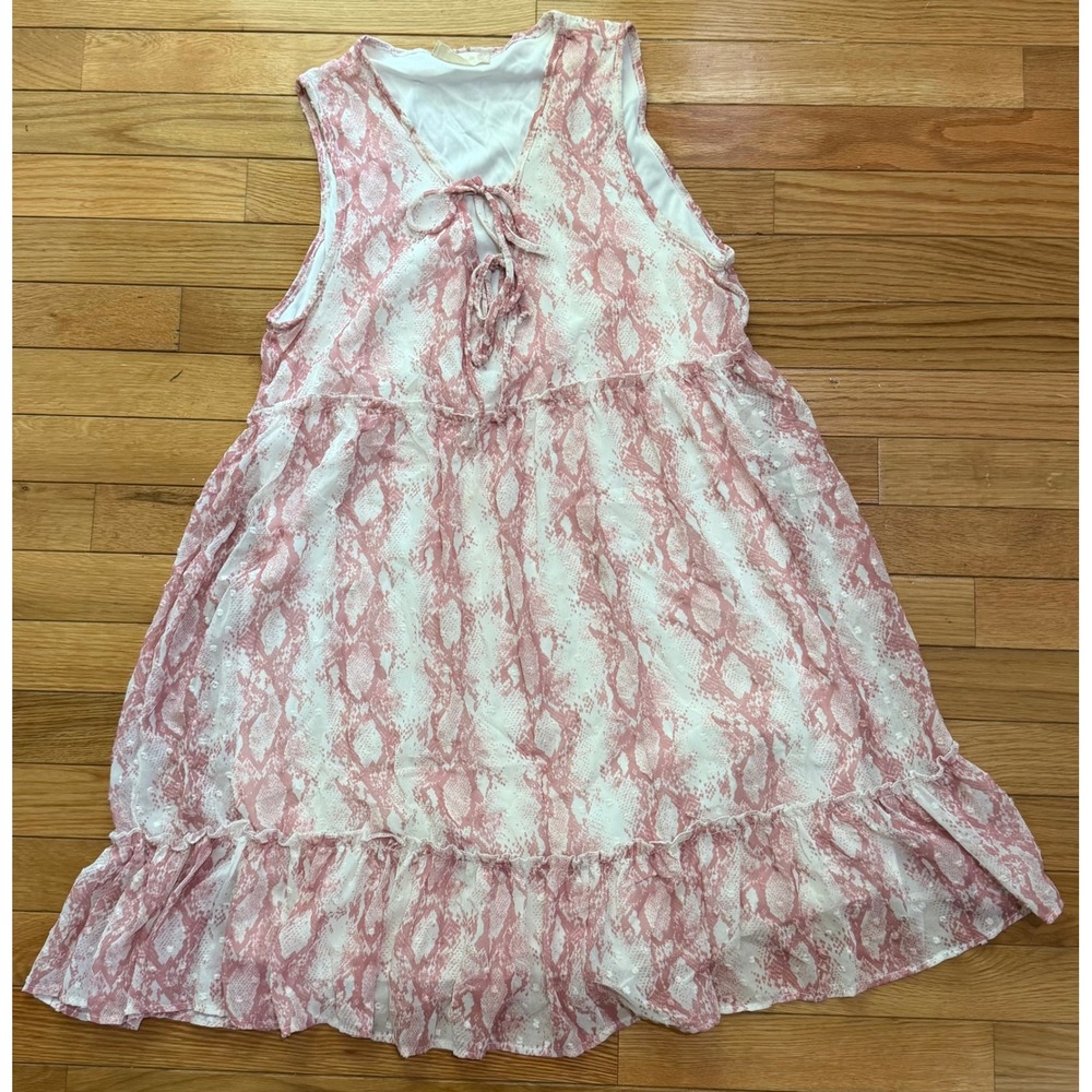 Altar'd State Pink Snakeskin Print Tiered Babydoll Mini Dress Women Small S Tie - Picture 1 of 4